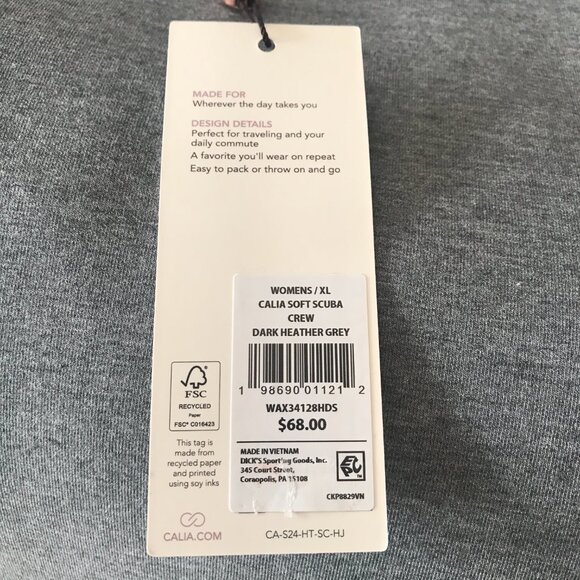 Calia Women's Soft Scuba Crew in Dark Heather Grey size XL NWT - Picture 7 of 7